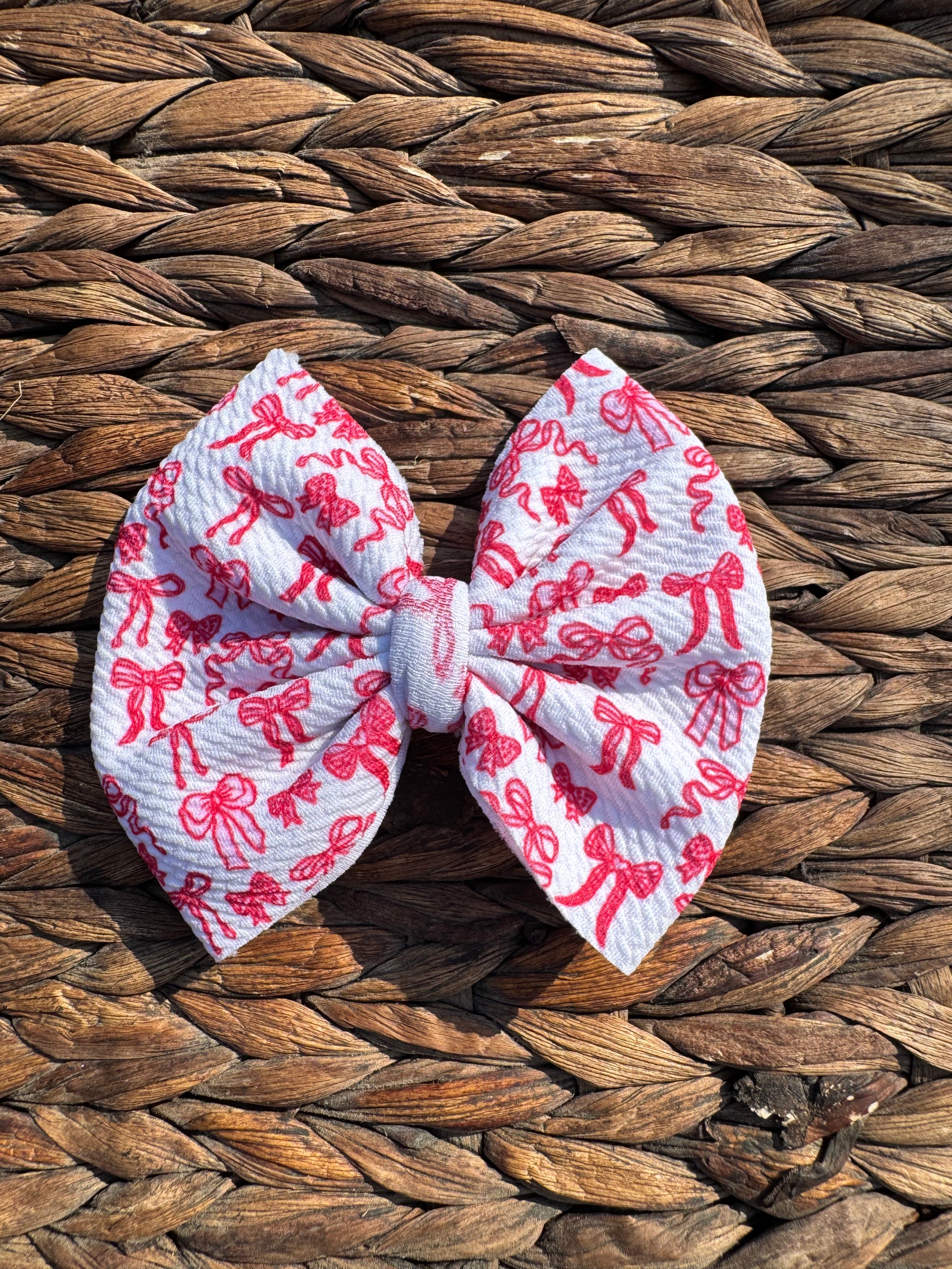 Pink Coquette Bows on White Fabric